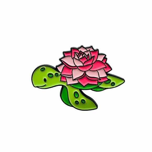 🤩Cute Turtle enamel pin with lotus flower Design - Green Turtle Metal Brooch🤩 - Picture 4 of 6